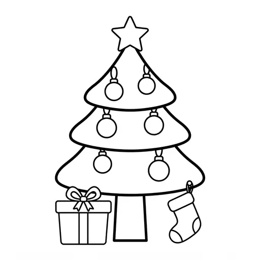 Easy Christmas Tree Coloring Page — Star on Top