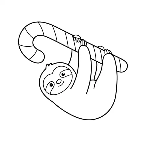 Easy Sloth Coloring Page — Hanging From a Candy Cane