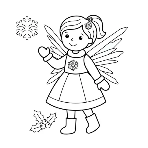 Fairy Coloring Page — Wearing a Snowflake Dress