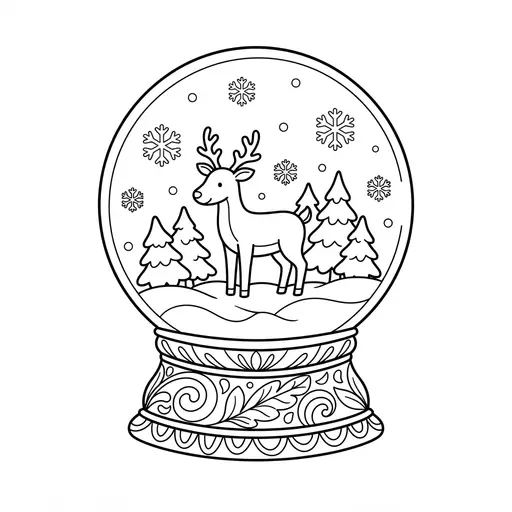 Snow Globe Coloring Page for Adults — With a Reindeer and Forest