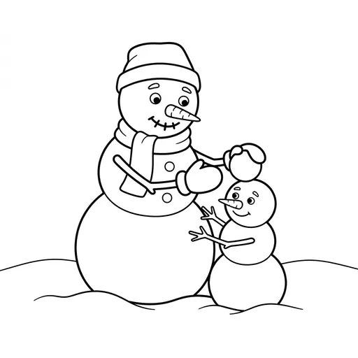 Snowman Coloring Page — Building a Smaller Snowman