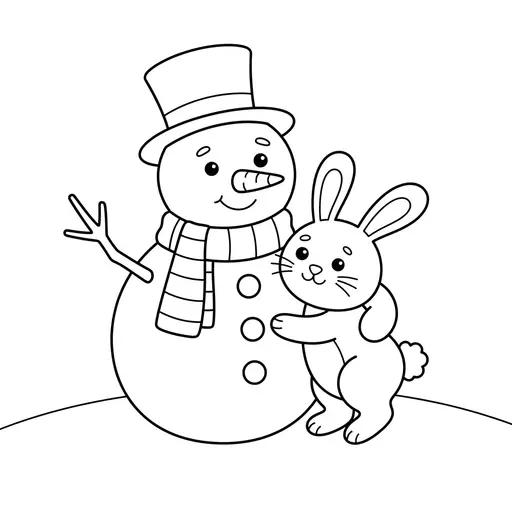 Easy Snowman Coloring Page — Hugging a Bunny