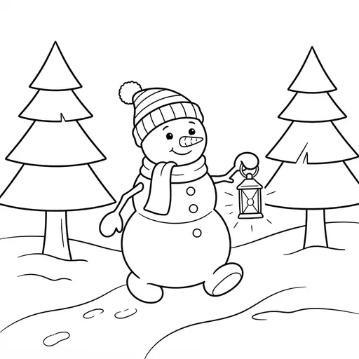 Snowman Coloring Page — Walking With a Lantern