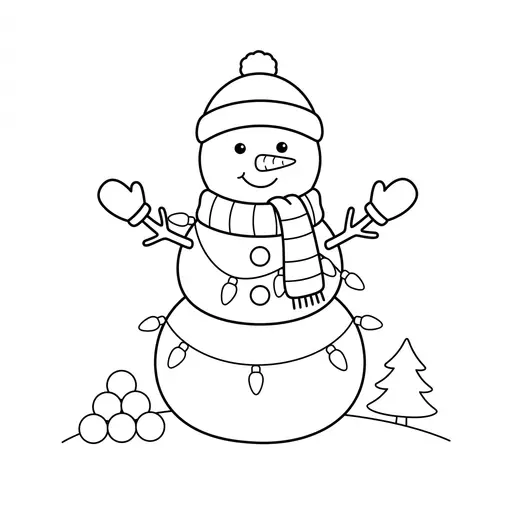 Snowman Coloring Page — Wrapped in a String of Christmas Lights
