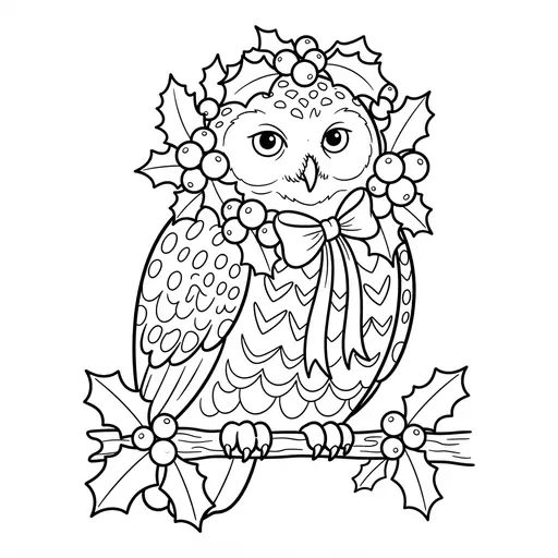 Snowy Owl Coloring Page for Adults — With Patterned Feathers And Wreath