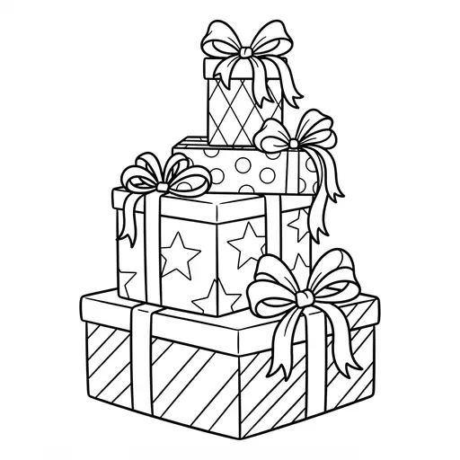 Gift Coloring Page for Adults — Stack of Elegant Wrapped Boxes