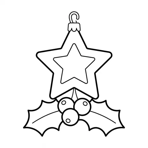 Easy Ornament Coloring Page — Star Shaped with Holly Berries