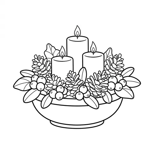 Centerpiece Coloring Page — With Candles and Pine Cones