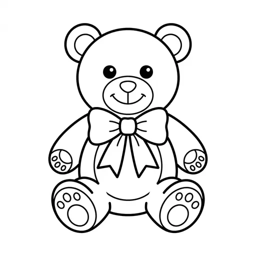 Easy Teddy Bear Coloring Page — Sitting with a Bow