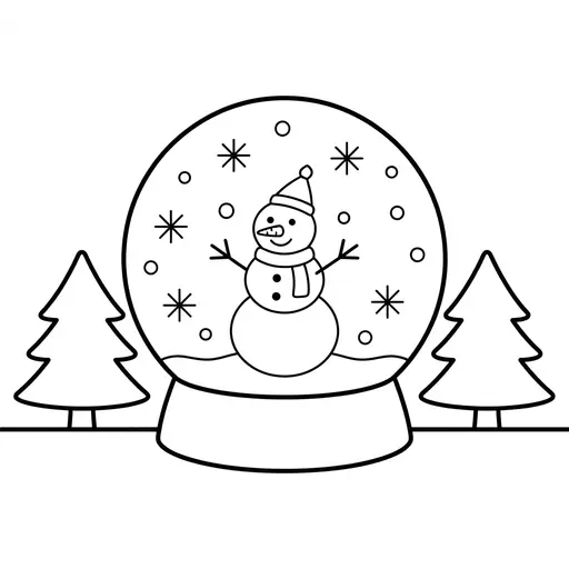Easy Snowman Coloring Page — Inside a Glass Snow Globe