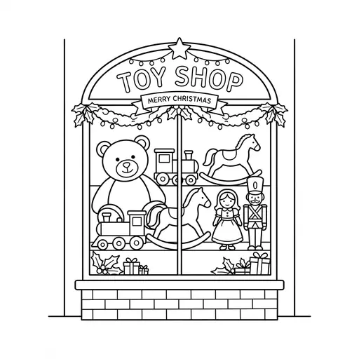 Toy Shop Coloring Page — Window Display with Toys