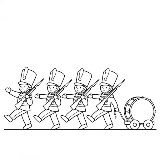Toy Soldier Coloring Page — Marching in a Line with Drum