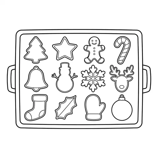 Cookie Cutter Coloring Page — Holiday Shapes on Baking Tray