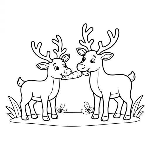 Reindeer Coloring Page — Sharing a Carrot on Grass