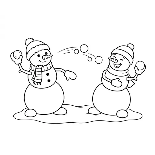 Snowman Coloring Page — Having a Snowball Fight