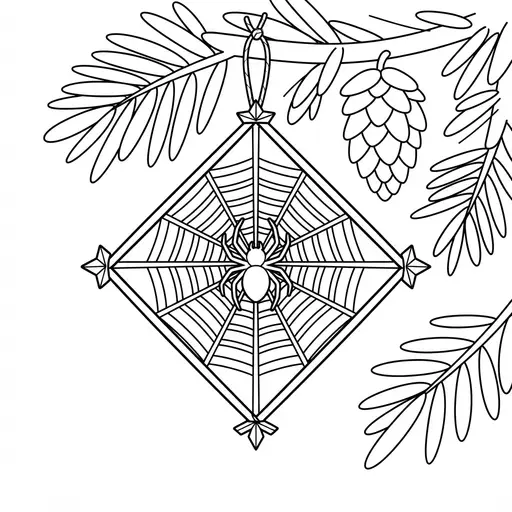 Spider Coloring Page for Adults — Web Ornament on a Tree
