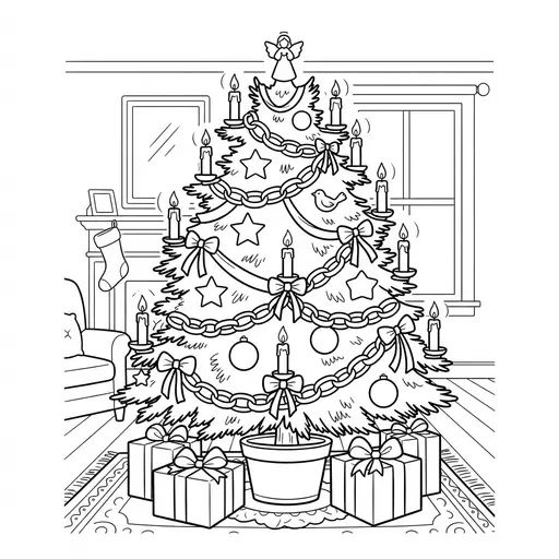 Christmas Tree Coloring Page for Adults — Decorated in a Victorian Parlor