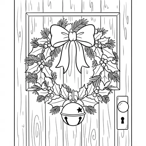 Wreath Coloring Page — Hung on a Door