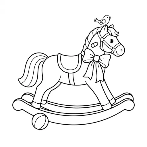 Easy Rocking Horse Coloring Page — Decorated With a Bow