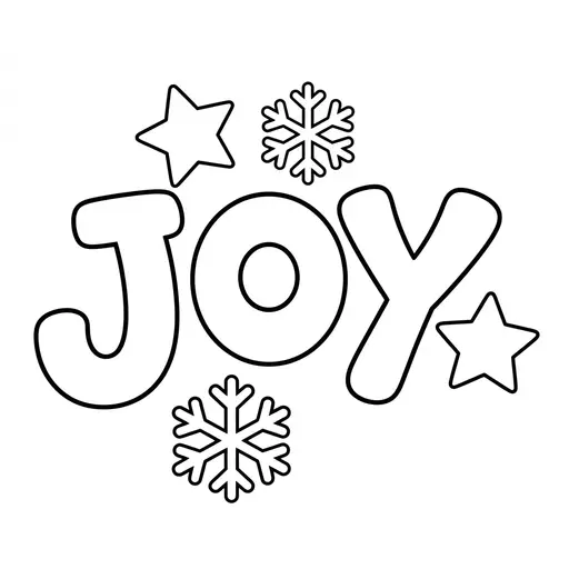Joy Coloring Page — In Bubble Letters With Snowflakes