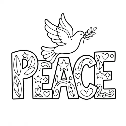 Peace Coloring Page for Adults — Decorative Letters With a Dove