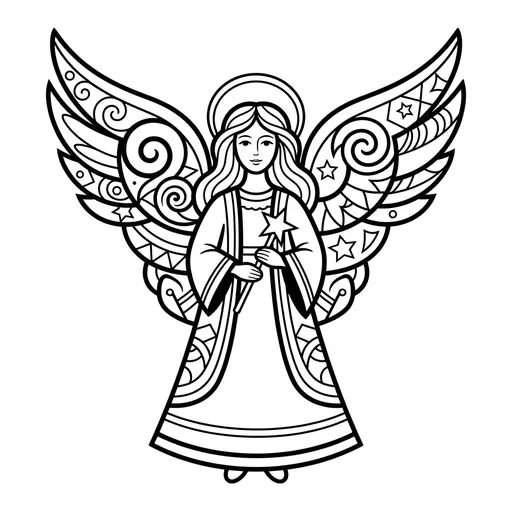 Angel Coloring Page for Adults — Zentangle With Patterned Wings