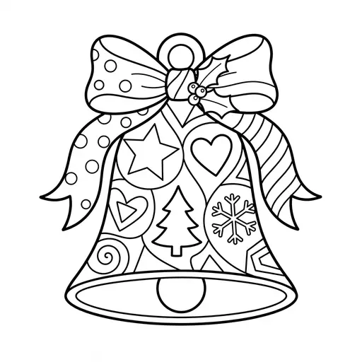 Christmas Bell Coloring Page for Adults — Decorated with Intricate Patterns and a Ribbon