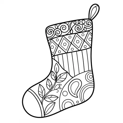 Christmas Stocking Coloring Page for Adults — Filled with Geometric and Floral Patterns