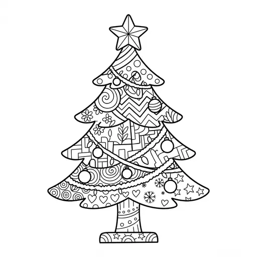 Christmas Tree Coloring Page for Adults — Covered in Zentangle Designs and Ornaments