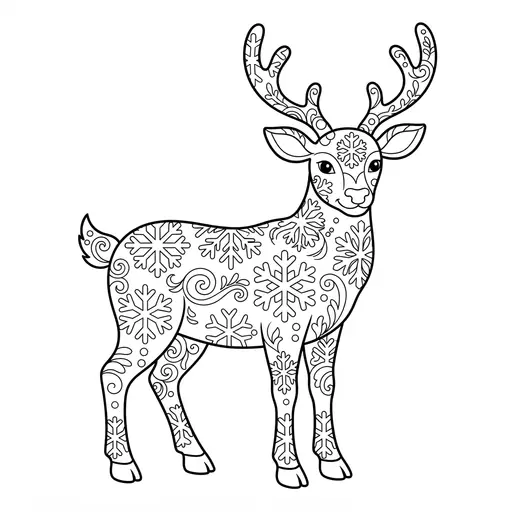 Reindeer Coloring Page for Adults — Filled With Snowflakes and Zentangle Patterns