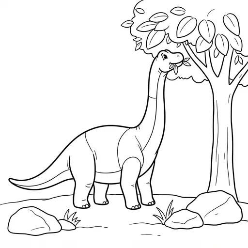 Dinosaur Coloring Page — Eating Leaves from a Tree