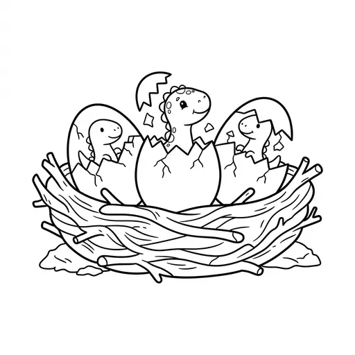 Dinosaur Coloring Page — Hatching in a Nest