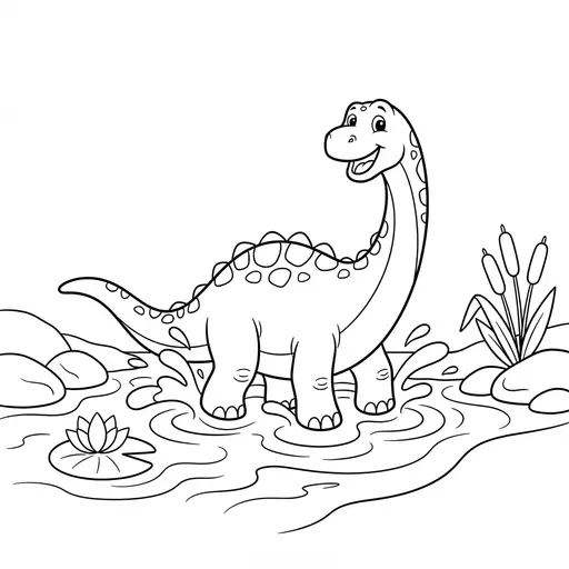 Dinosaur Coloring Page — Splashing in a River