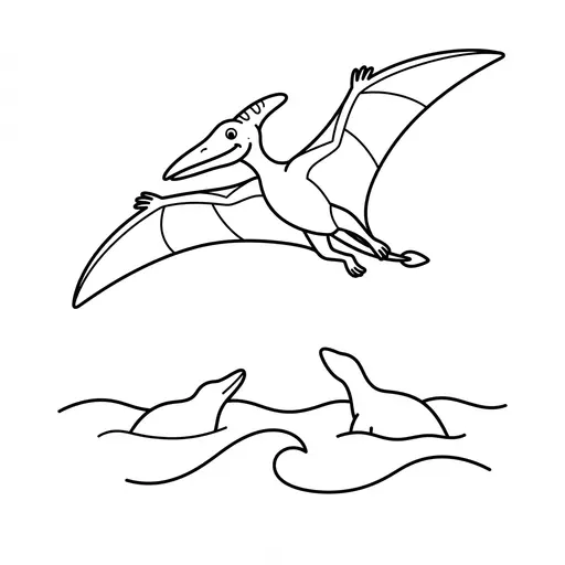 Pterodactyl Coloring Page — Soaring Over a Prehistoric Sea