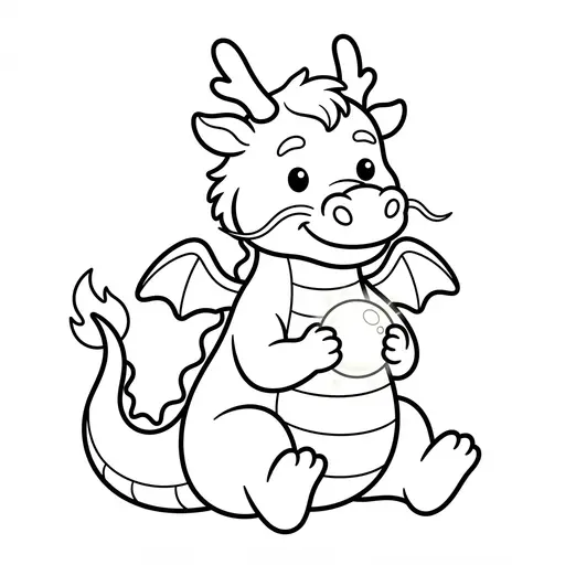 Easy Chinese Dragon Coloring Page — Holding a Round Pearl