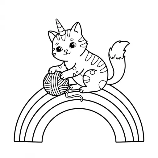 Caticorn Coloring Page — Playing With Yarn on a Rainbow