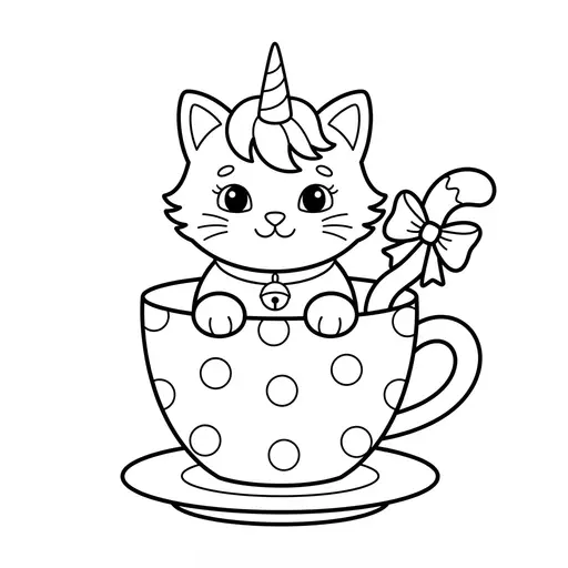 Caticorn Coloring Page — Sitting in a Teacup