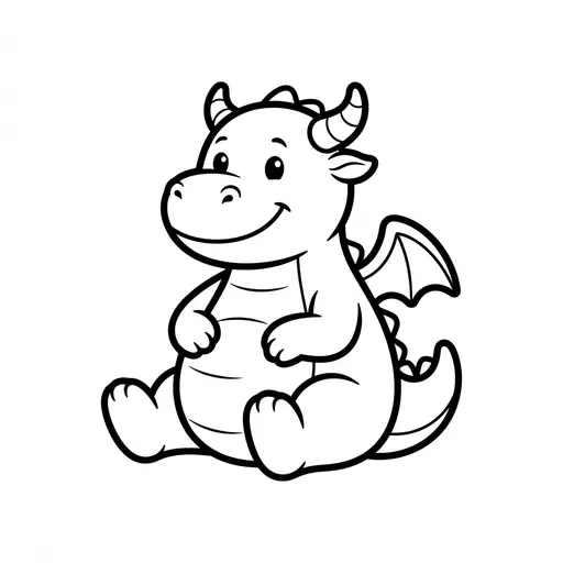 Easy Dragon Coloring Page — Sitting with a Chubby Belly