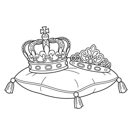 Crown Coloring Page — And a Tiara on a Pillow