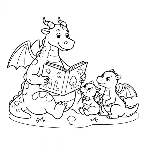 Dragon Coloring Page — Reading a Book to Babies