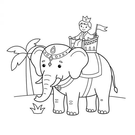 Elephant Coloring Page — Prince Riding with Flag