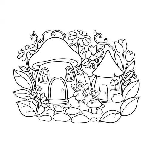 Fairy Coloring Page — In a Garden with Fairies