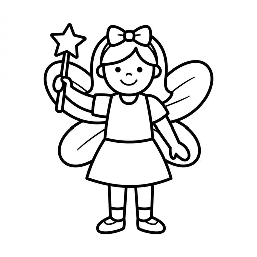 Easy Fairy Coloring Page — Holding a Star Wand