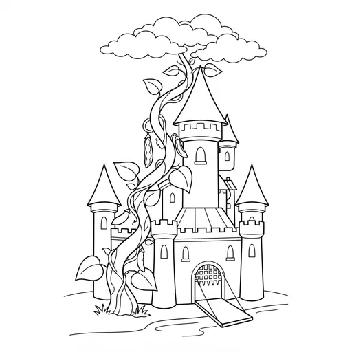 Fairytale Coloring Page — Fairytale Castle with a Beanstalk
