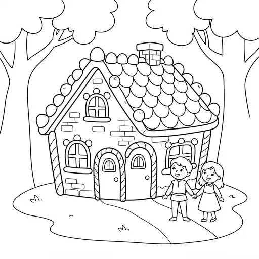 Fairytale Coloring Page — In The Woods With Two Children