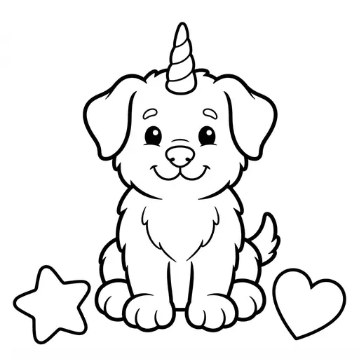 Easy Fantasy Animal Coloring Page — Sitting with Unicorn Horn and Star
