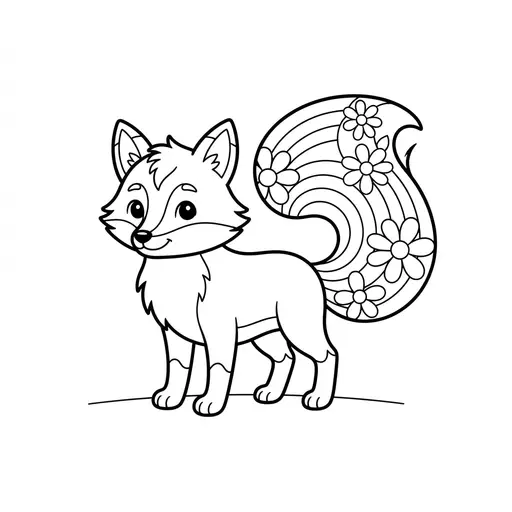Fantasy Animal Coloring Page — Rainbow Tail with Flowers