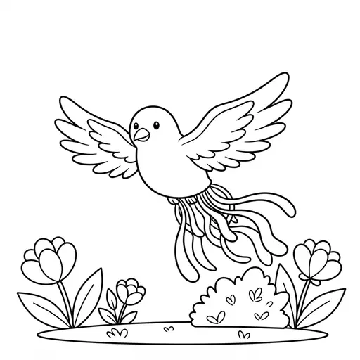 Fantasy Animal Coloring Page — Flying Over Spring Flowers