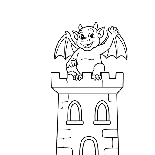 Gargoyle Coloring Page — Waving From Castle Tower