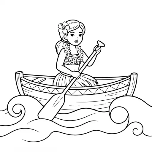 Princess Coloring Page — Paddling a Canoe on Waves